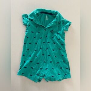 Carter's baby Teal and blue dinosaur Romper with collar 6-9mo